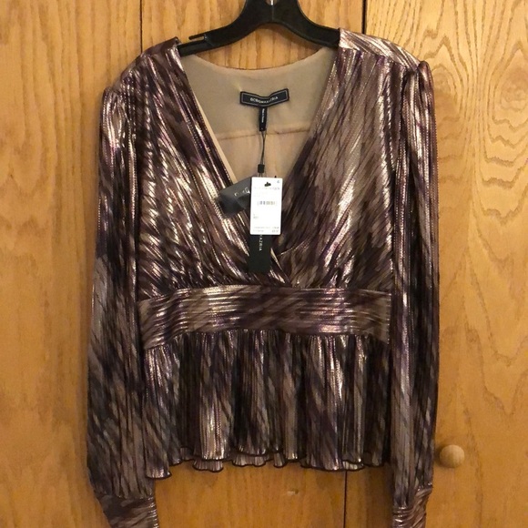 🆕 BCBG Maxazria Metallic  Top Blouse Large - Picture 1 of 7